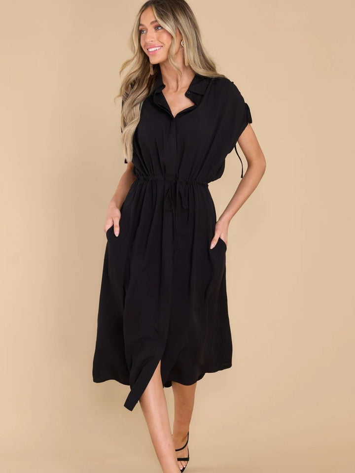 Drawstring Collared Neck Midi Dress - Han2sure-men's fashion clothing, women's accessories, designer jewelry, stylish outfits for men, trendy women's fashion, luxury fashion brand