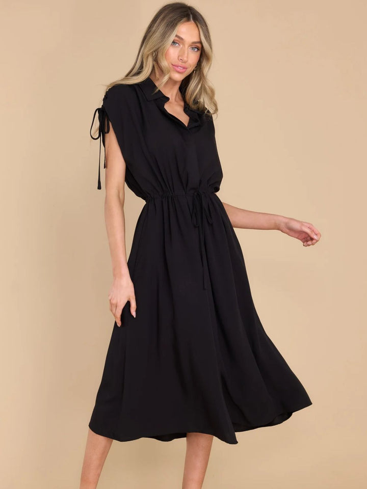 Drawstring Collared Neck Midi Dress - Han2sure-men's fashion clothing, women's accessories, designer jewelry, stylish outfits for men, trendy women's fashion, luxury fashion brand