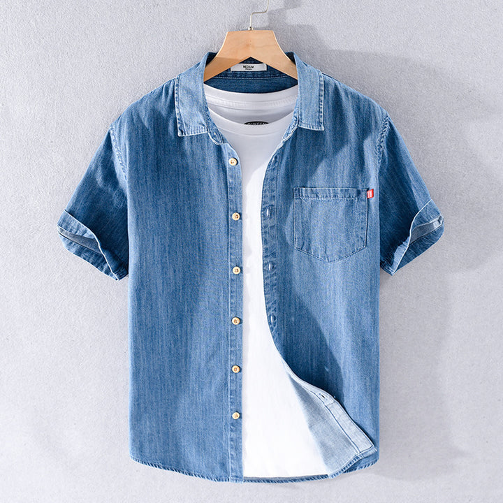 Summer Cotton Short Sleeve Denim Shirt For Men - Han2sure-men's fashion clothing, women's accessories, designer jewelry, stylish outfits for men, trendy women's fashion, luxury fashion brand