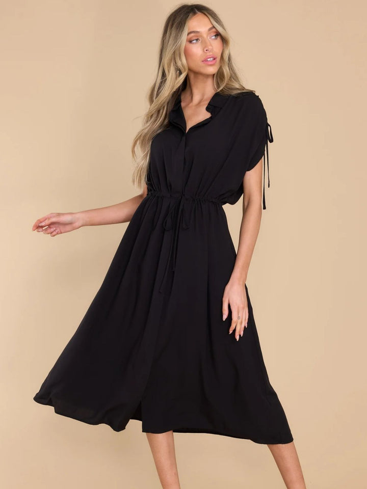 Drawstring Collared Neck Midi Dress - Han2sure-men's fashion clothing, women's accessories, designer jewelry, stylish outfits for men, trendy women's fashion, luxury fashion brand