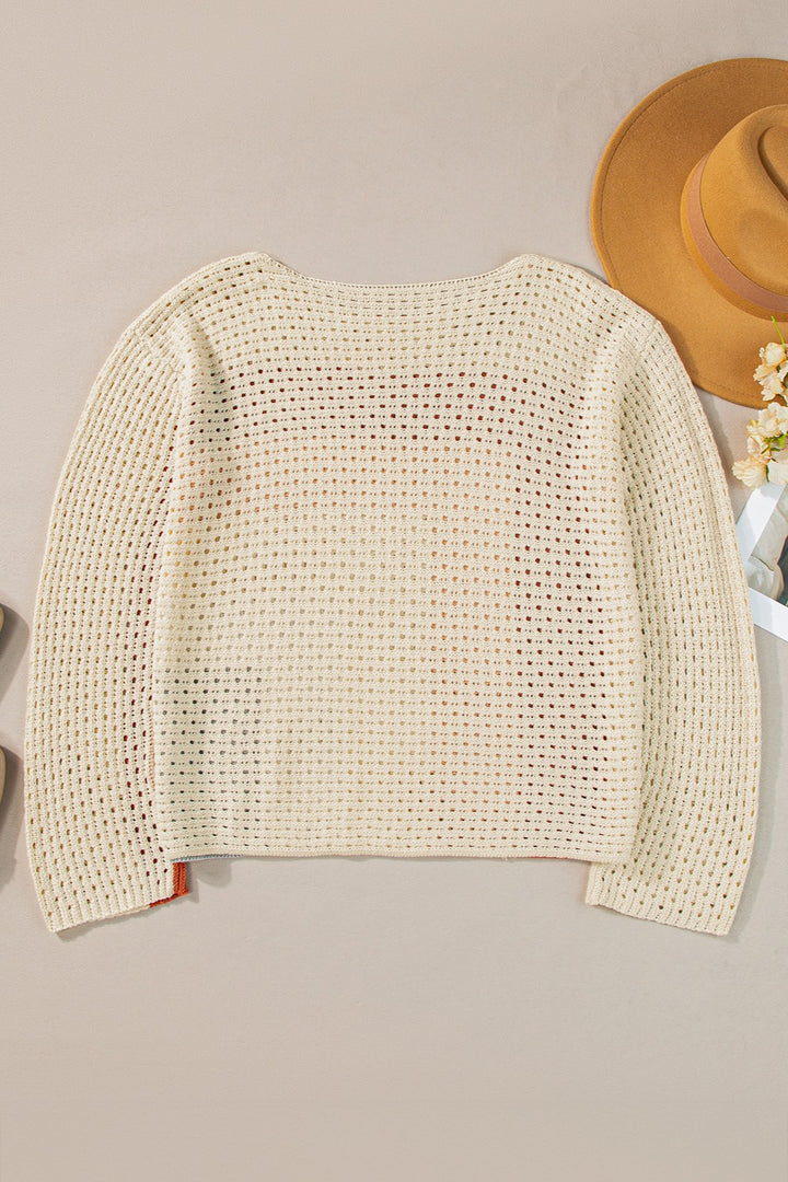 Openwork  Long Sleeve Knit Top - Han2sure-men's fashion clothing, women's accessories, designer jewelry, stylish outfits for men, trendy women's fashion, luxury fashion brand